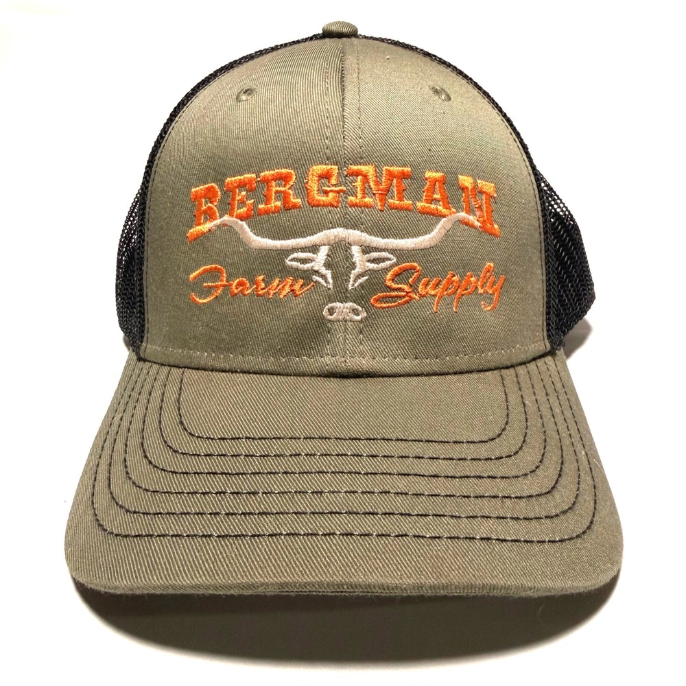 Otto Bergman Farm Supply Trucker‎ Hat Olive Green Black Mesh Snapback Longhorn